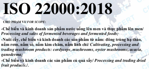 CHUNG NHAN ISO 22000 DONG TRUNG HA THAO- NUOC LEN MEN